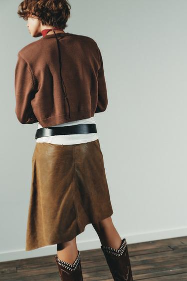PULL COURT EN MAILLE À ÉPAULETTES - Marron de Zara - Image 4