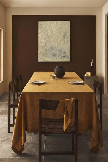 WASHED LINEN TABLECLOTH - Mustard by Zara
