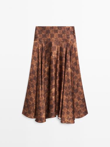 Zara Chequered print midi skirt - Maroon Grey