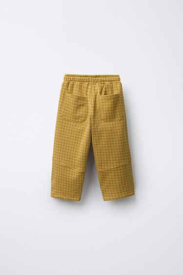 STRAIGHT-LEG CHECK PLUSH TROUSERS - Mustard by Zara - Image 1