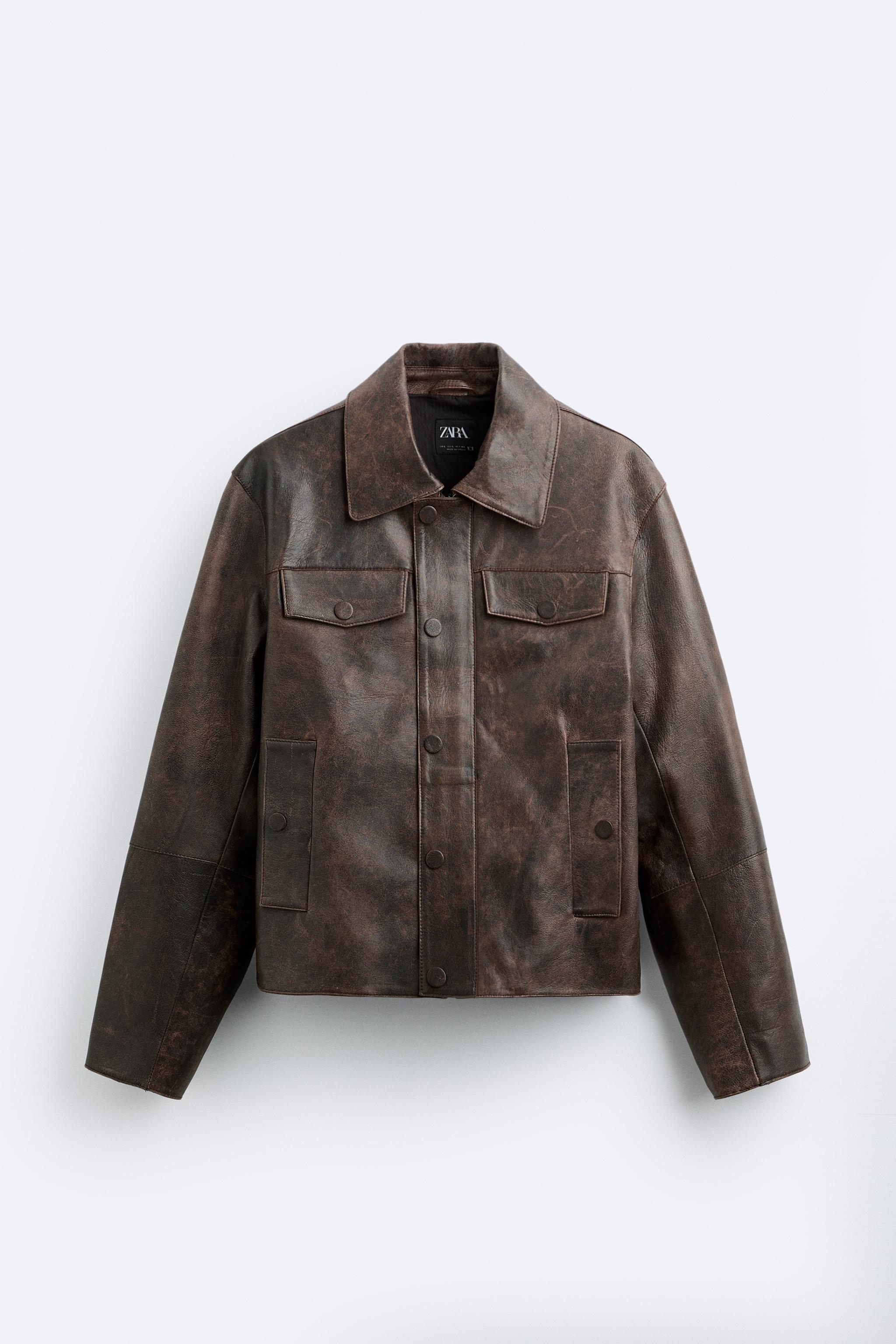 VINTAGE-EFFECT LEATHER JACKET - Brown | ZARA United Kingdom