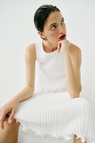 JUPE MI-LONGUE EN MAILLE DOUBLE ÉPAISSEUR - Blanc de Zara - Image 2