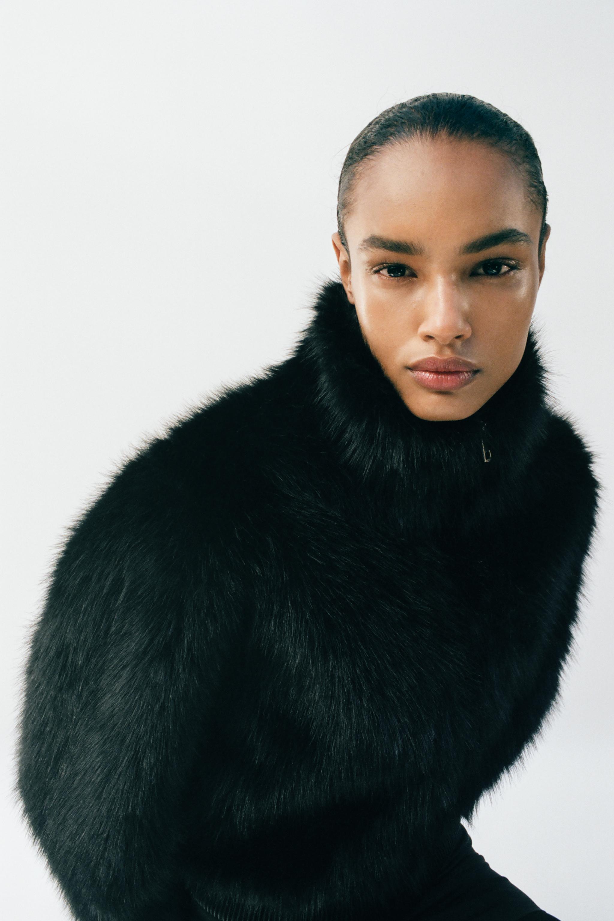 FAUX FUR HIGH COLLAR BOMBER JACKET