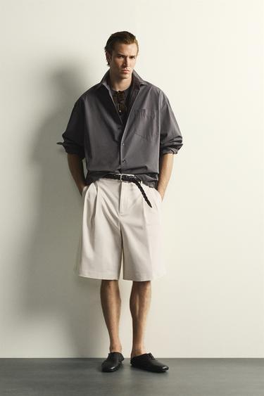 WIDE-LEG PLEATED BERMUDA SHORTS - Oyster-white by Zara
