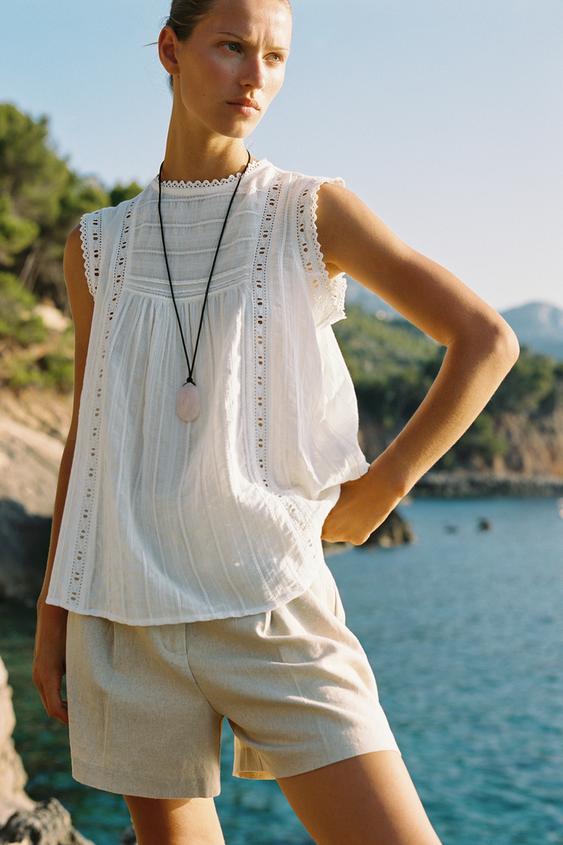 TOP ROMANTIQUE SANS MANCHES - Écru de Zara - Image 0