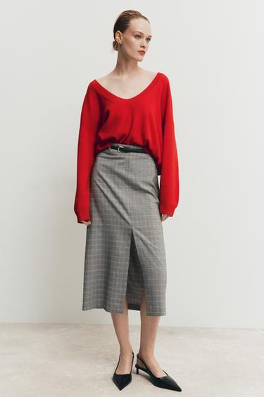 STRAIGHT CHECK SKIRT - Greys by Zara