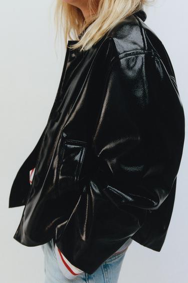 BLOUSON EN MATIÈRE SYNTHÈTIQUE - Noir de Zara - Image 8