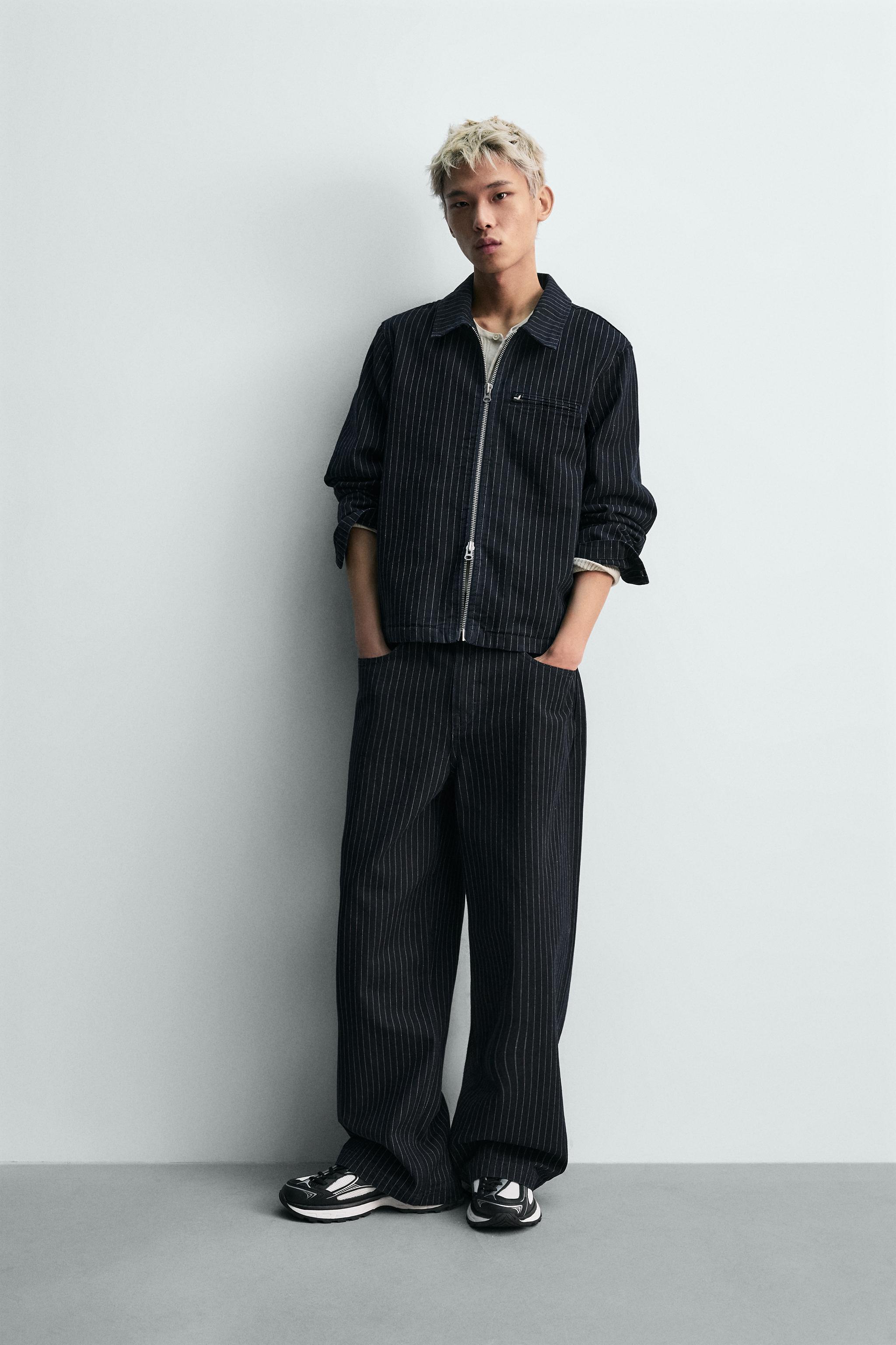 リラックスフィットピンストライプ柄ジャケット - ブルー | ZARA Japan