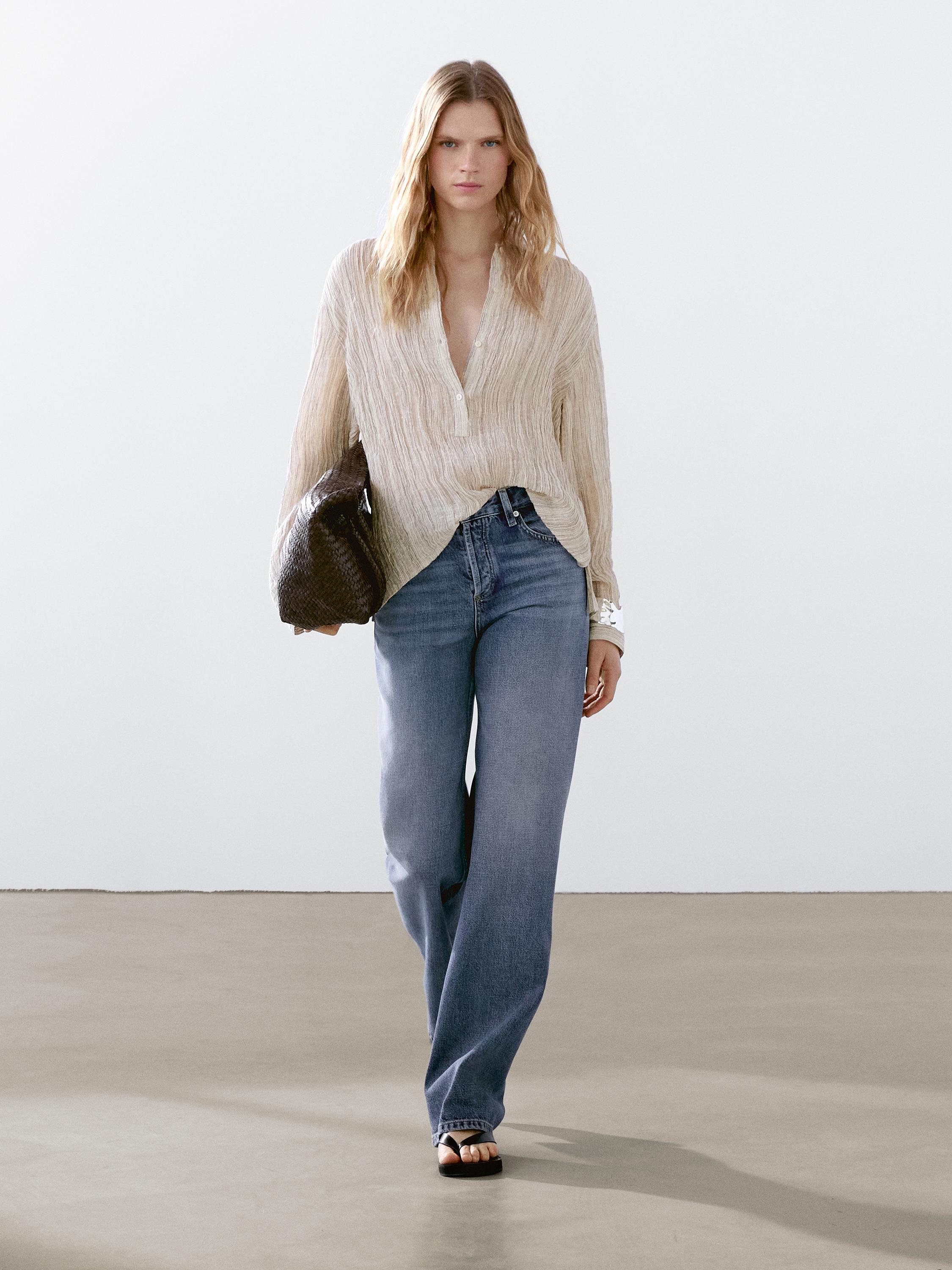 Cross-over blouse with sash middle sand | Calliope