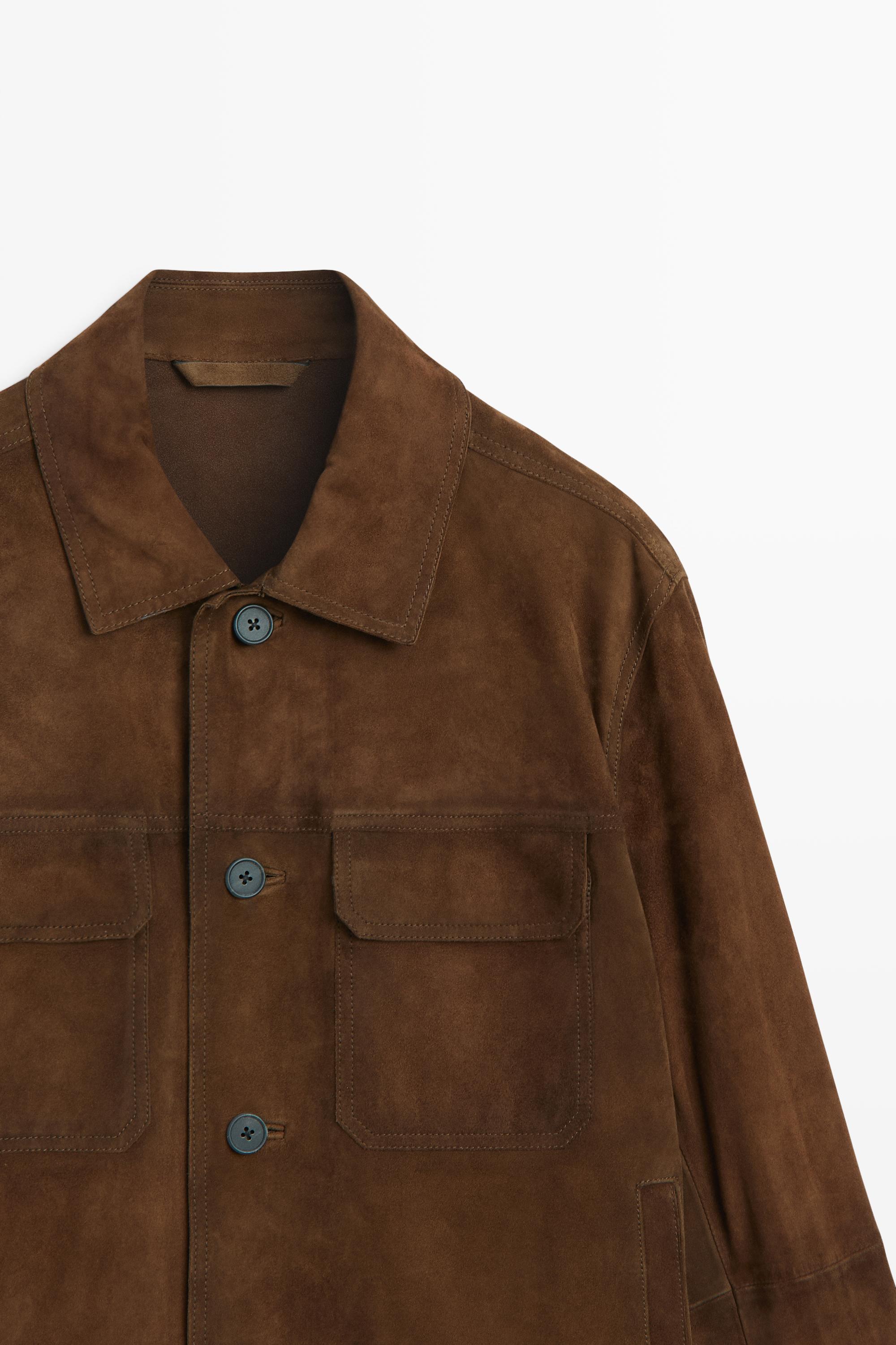 Veste avec poches en cuir et daim