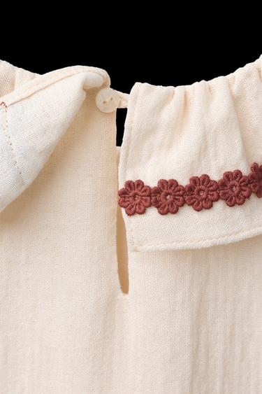 Zara EMBROIDERED FLORAL TEXTURE DRESS - Ecru