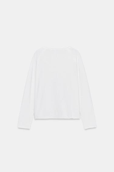 T-SHIRT DÉLAVÉ À MANCHES LONGUES - Blanc de Zara - Image 5