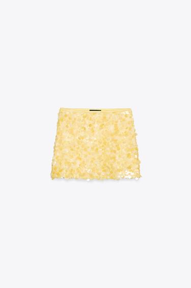 Zara SEQUIN MINI SKIRT - Yellow