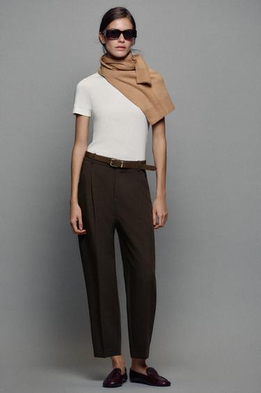 بنطلون بخصر مرتفع وقصة للكاحل - بني داكن by Zara