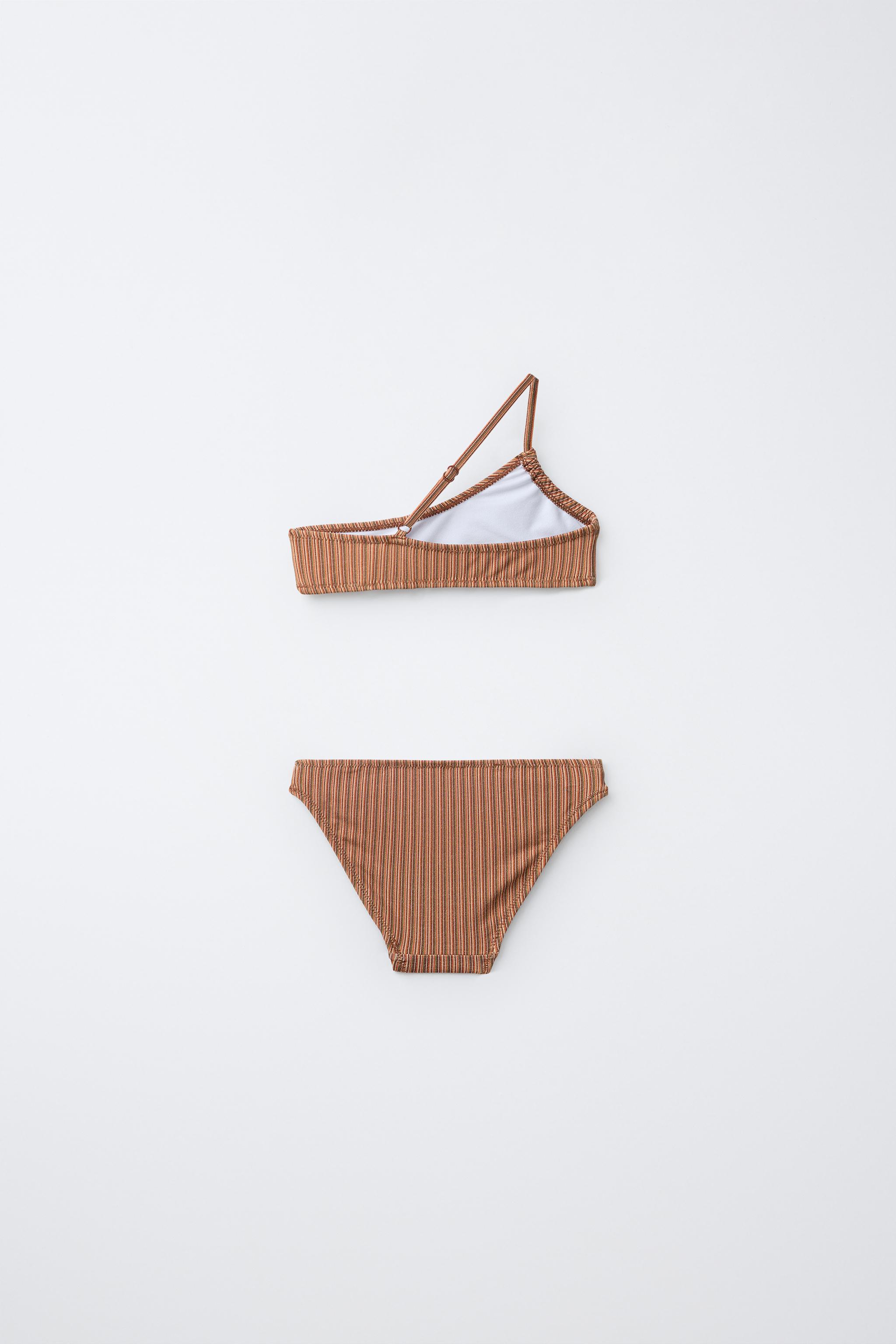 6-14 ANS/ BIKINI ASYMÉTRIQUE À RAYURES BRILLANTES