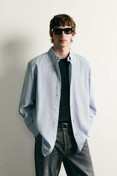 CAMISA REGULAR FIT CUADROS - Blanco / Celeste de Zara