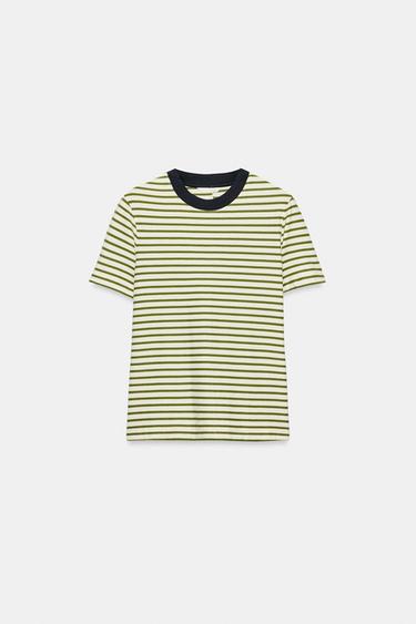 STRIPED SHORT SLEEVE T-SHIRT - Green stripe by Zara
