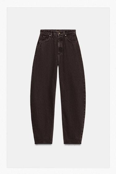 ДЖИНСЫ TRF BARREL С ВЫСОКОЙ ПОСАДКОЙ — КОРИЧНЕВЫЙ от Zara