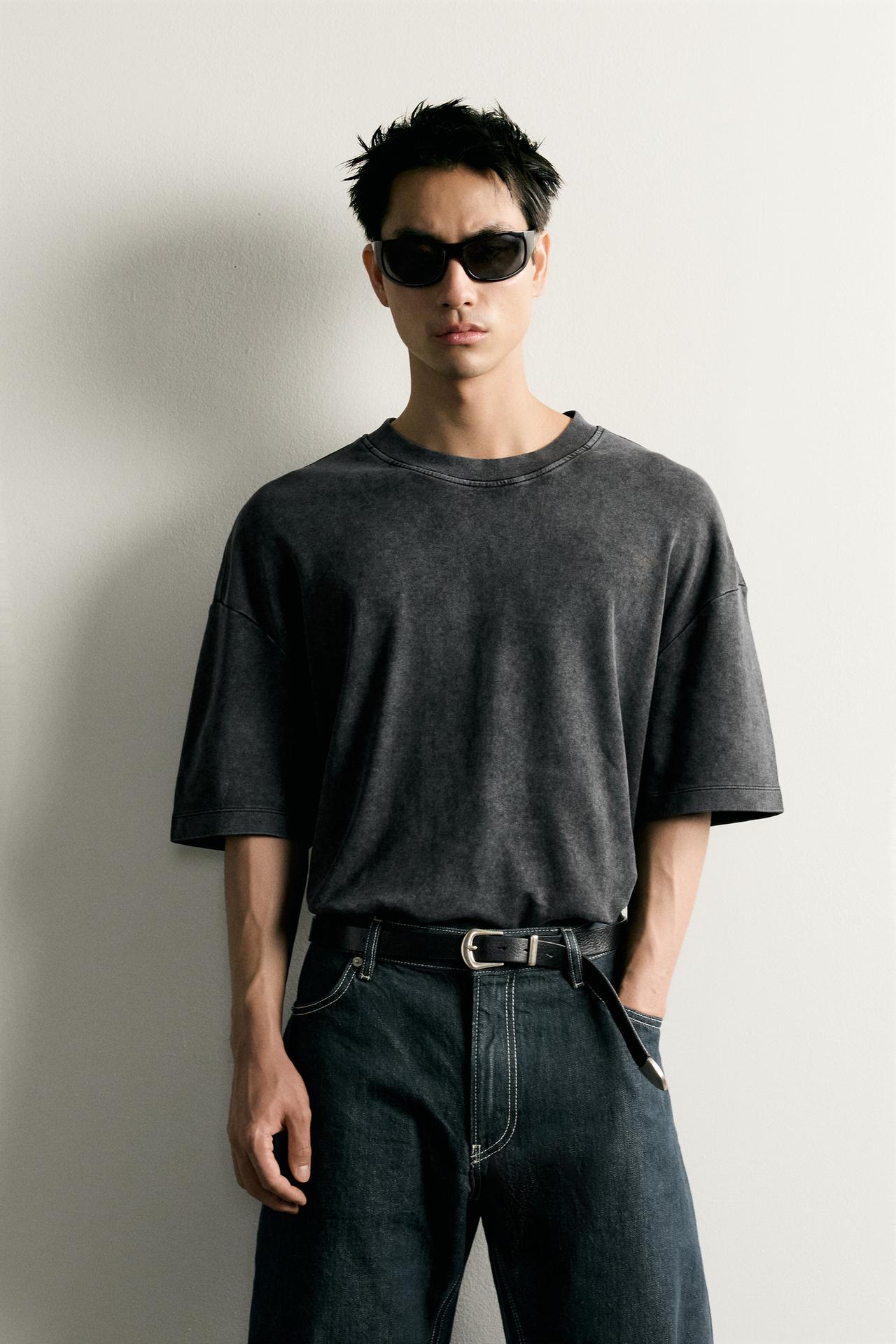 BASIC WASHED RELAXED FIT T-SHIRT — Dark grey