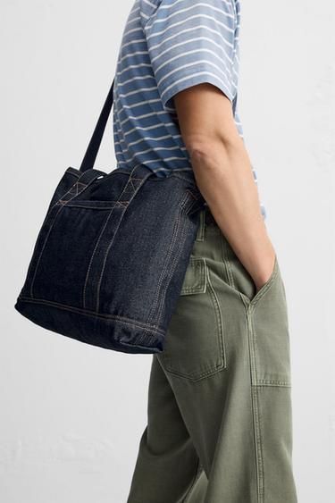 Zara DENIM TOTE BAG - Blue - Image 0