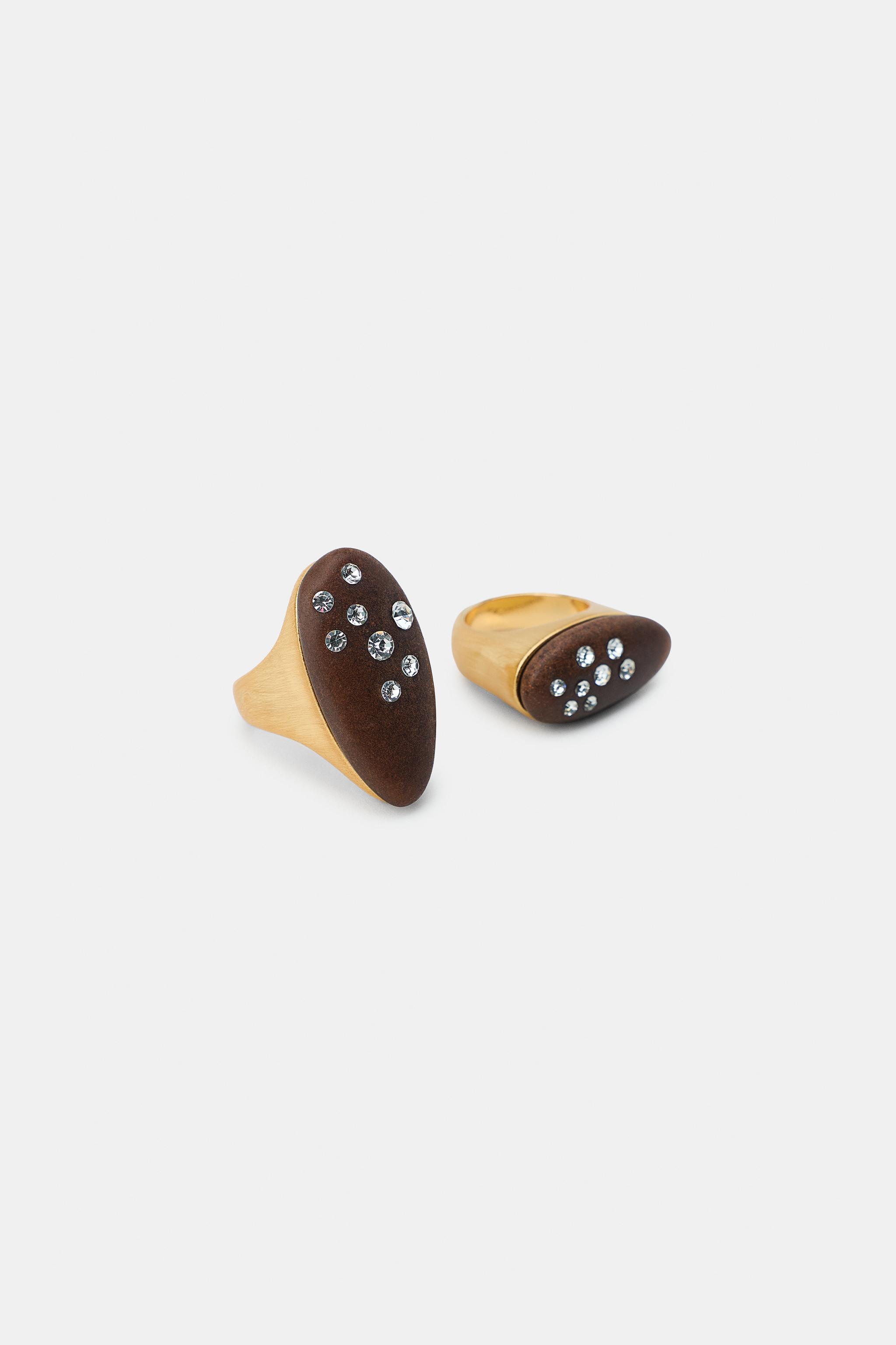 2-PACK OF OVAL RINGS WITH WOOD EFFECT AND SHIMMER