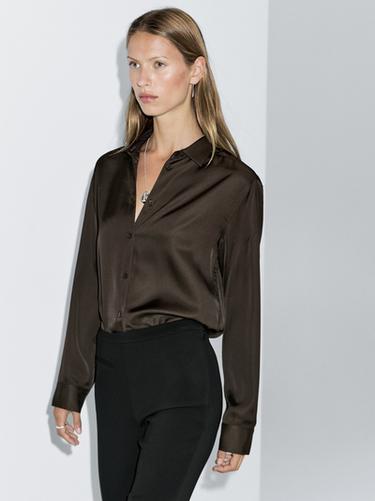 Zara Flowing satin shirt - Brown