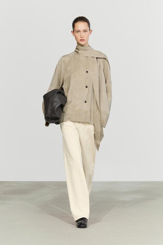 Zara Flowing shirt with scarf detail - Sand - Image 0