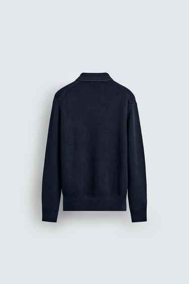 POLO EN MAILLE STRUCTURÉE DÉLAVÉE - Bleu délavé de Zara - Image 7