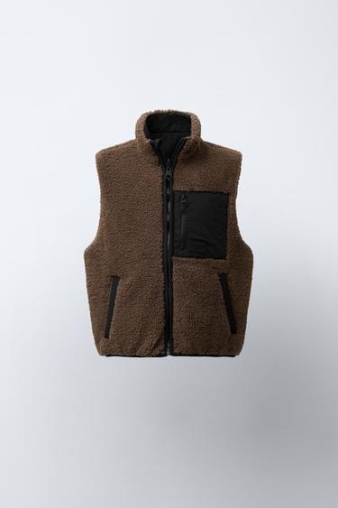 REVERSIBLE FAUX SHEARLING GILET - Brown by Zara