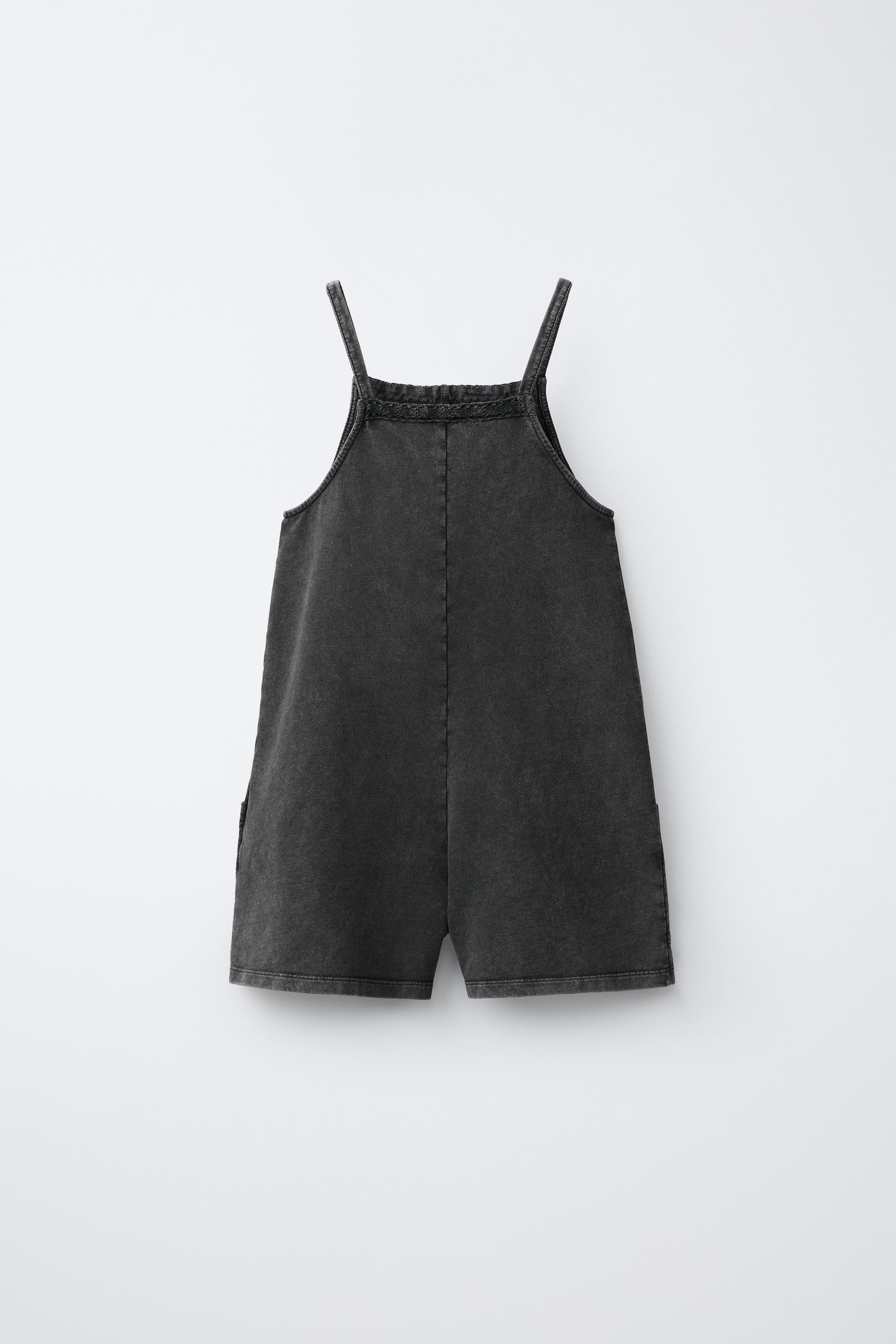 WASHED EFFECT LACE TRIM SHORT JUMPSUIT