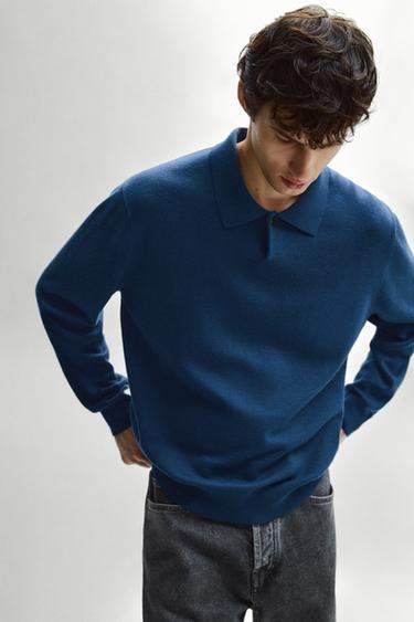 Wool-blend knit polo sweater — 447 1