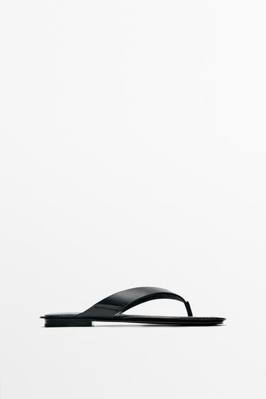 Zara Flat leather sandals - Black - Image 0