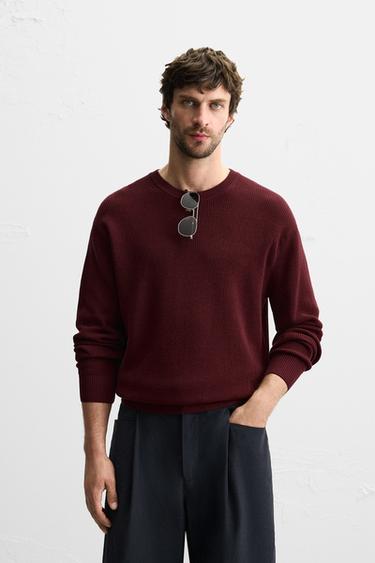 PULL EN MAILLE PERLÉE - Bordeaux de Zara