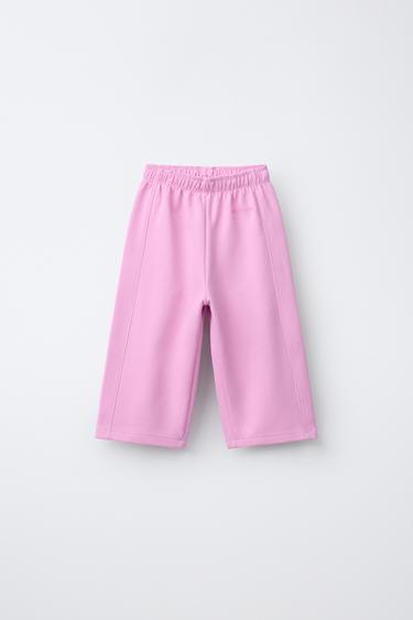 WIDE-LEG INTERLOCK TROUSERS WITH RAISED SLOGAN - Pink / Lilac by Zara