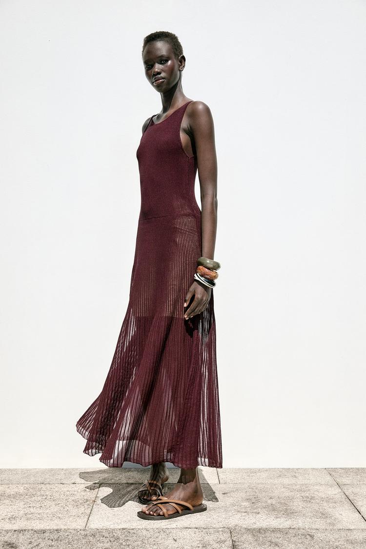 VESTIDO COMPRIDO DE MALHA CANELADA Grená ZARA Brasil