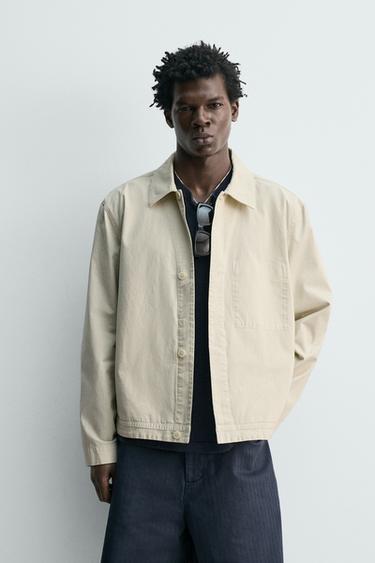 Zara REGULAR FIT POPLIN OVERSHIRT - Sand