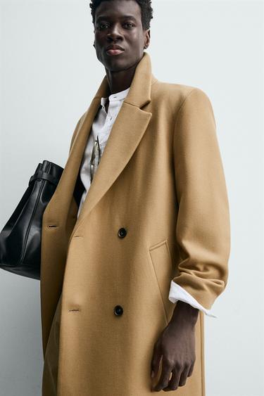 MANTEAU À BOUTONNAGE CROISÉ AVEC LAINE - Marron clair de Zara - Image 4