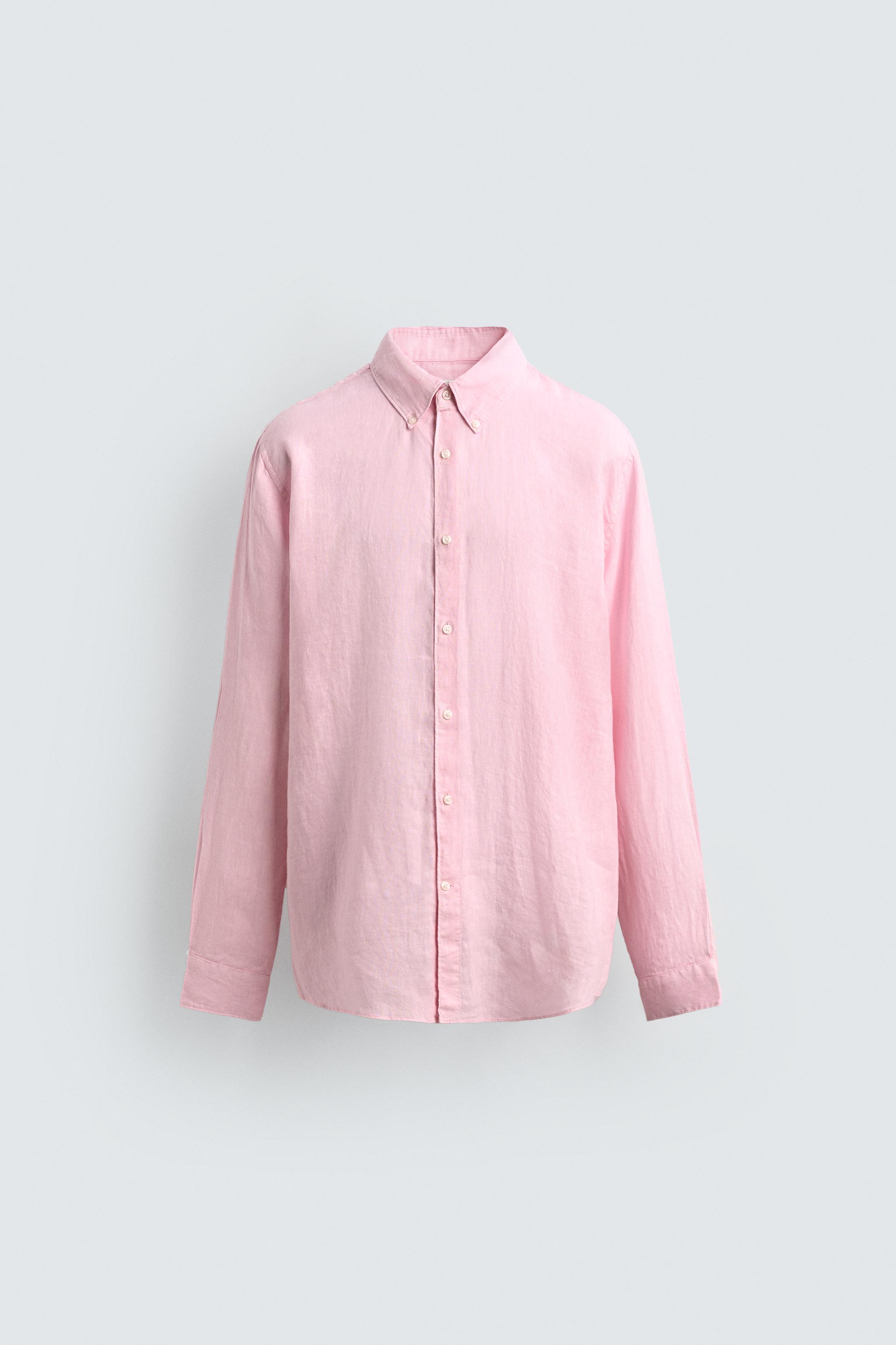 REGULAR FIT 100% LINEN SHIRT — Pink