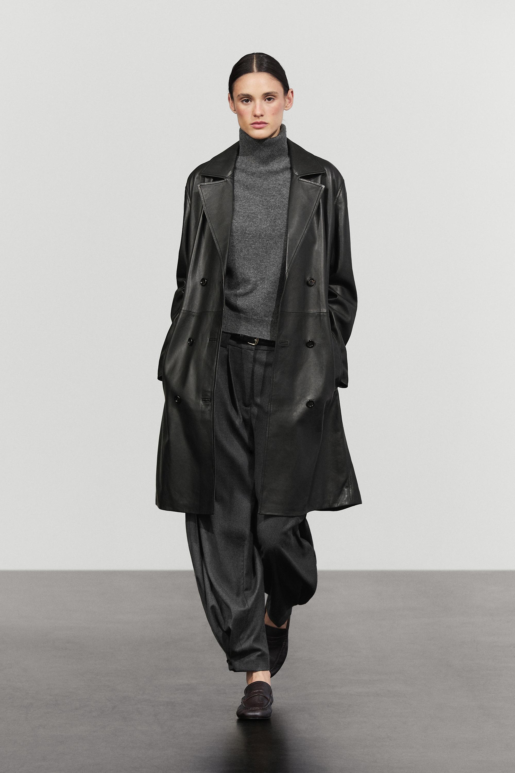 Long nappa leather trench coat
