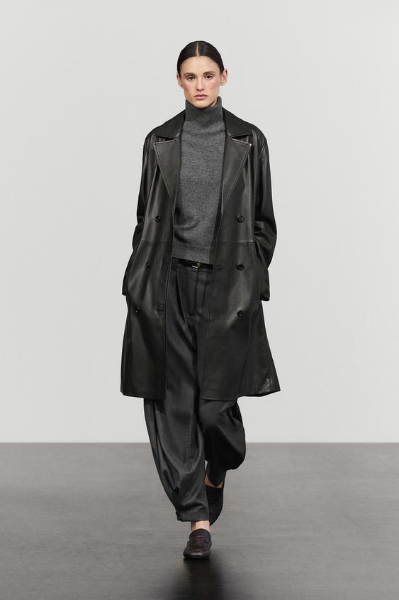 Zara Long nappa leather trench coat - Black - Image 0