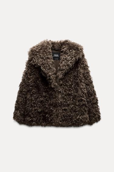ZW COLLECTION FAUX FUR SHORT COAT - Chocolate by Zara