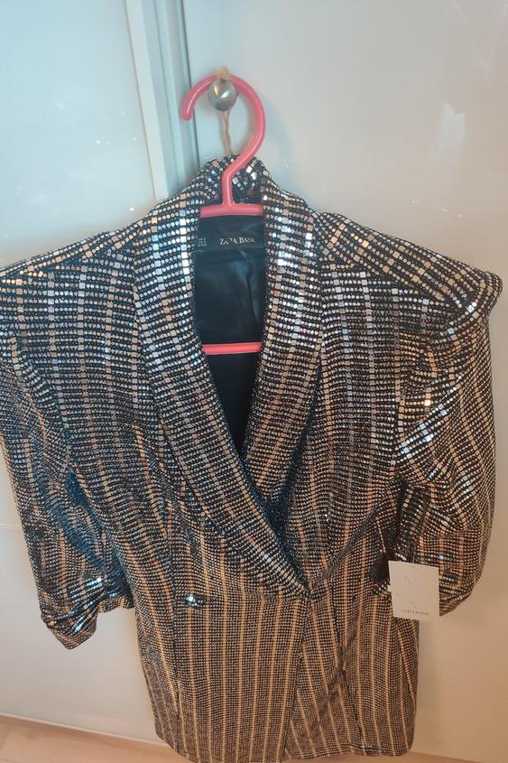 zara gold sequin blazer dress METALLIC SECOND HAND zara gold mini dress