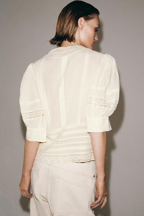 ZWコレクション ロマンティックレースブラウス - エクリュ | ZARA 