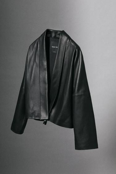 Zara Nappa leather lapel kimono - Black - Image 0