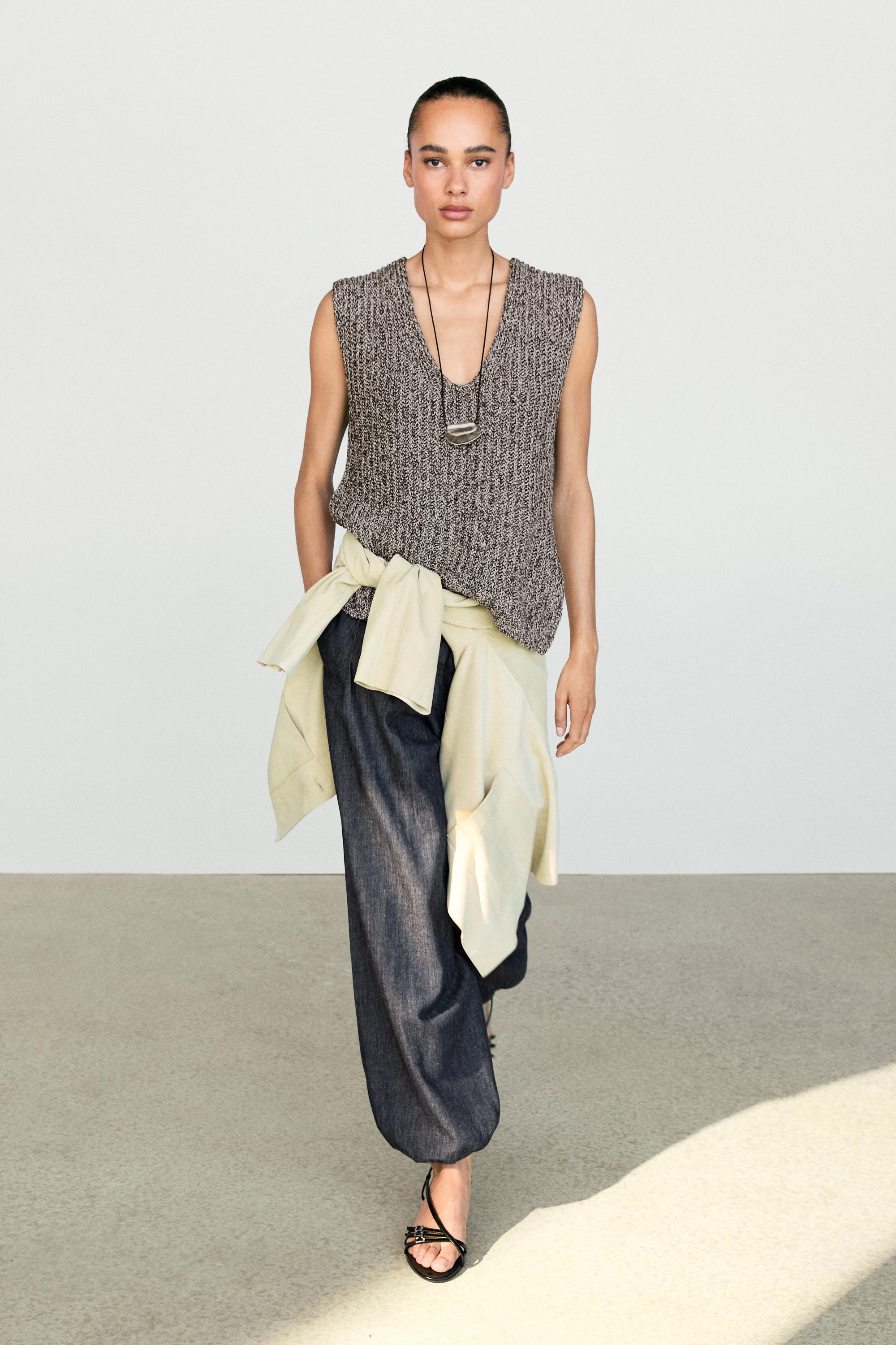 Cotton blend heathered knit top - Anthracite grey | ZARA United States