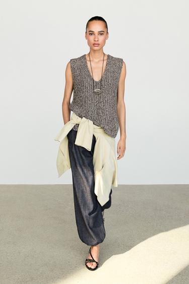 Zara Cotton blend heathered knit top - Anthracite grey - Image 0