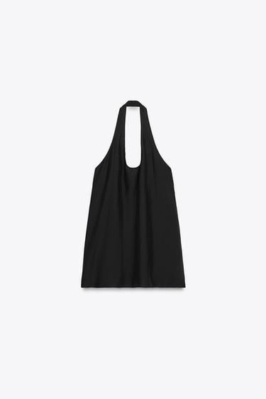 Zara ZW COLLECTION FLOWY HALTER TOP - Black
