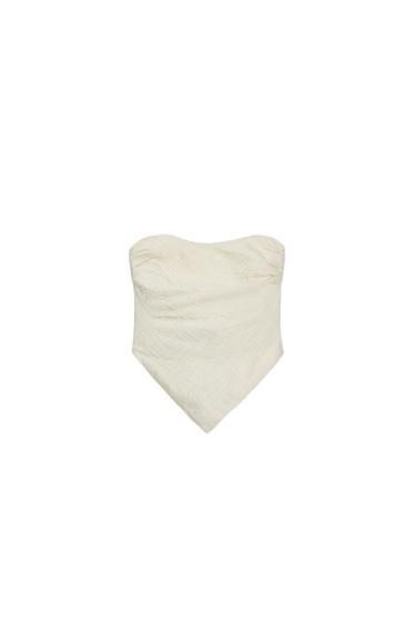 BANDEAU TOP WITH STRIPED TIE - Ecru / Black by Zara