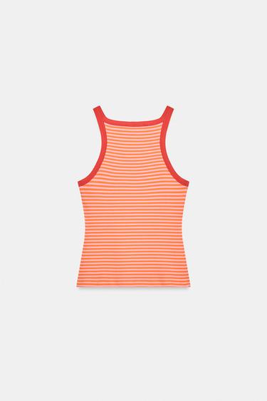 TOP À RAYURES AVEC LISERÉS ET INSCRIPTION - Écru / Rouge de Zara - Image 5
