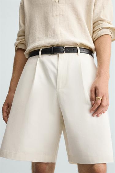 BERMUDA ALGODÓN - LINO PLIEGUES - Blanco de Zara
